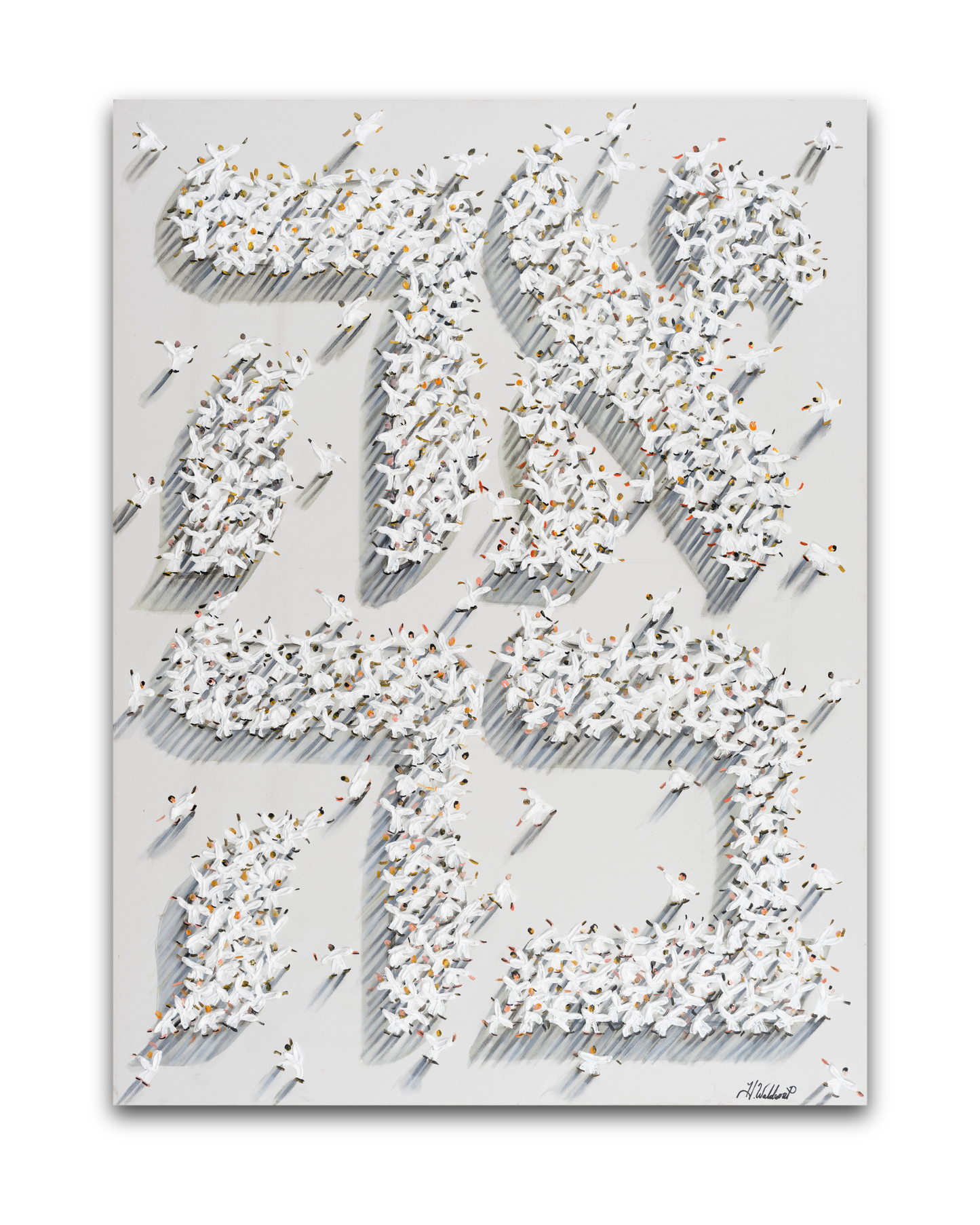 Hebrew Love - White On White (Signed Canvas Giclée Print)