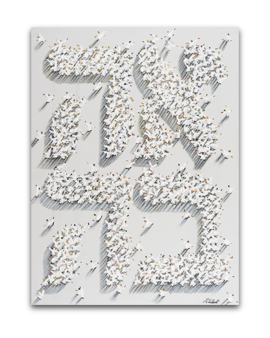 Hebrew Love - White On White (Signed Canvas Giclée Print)