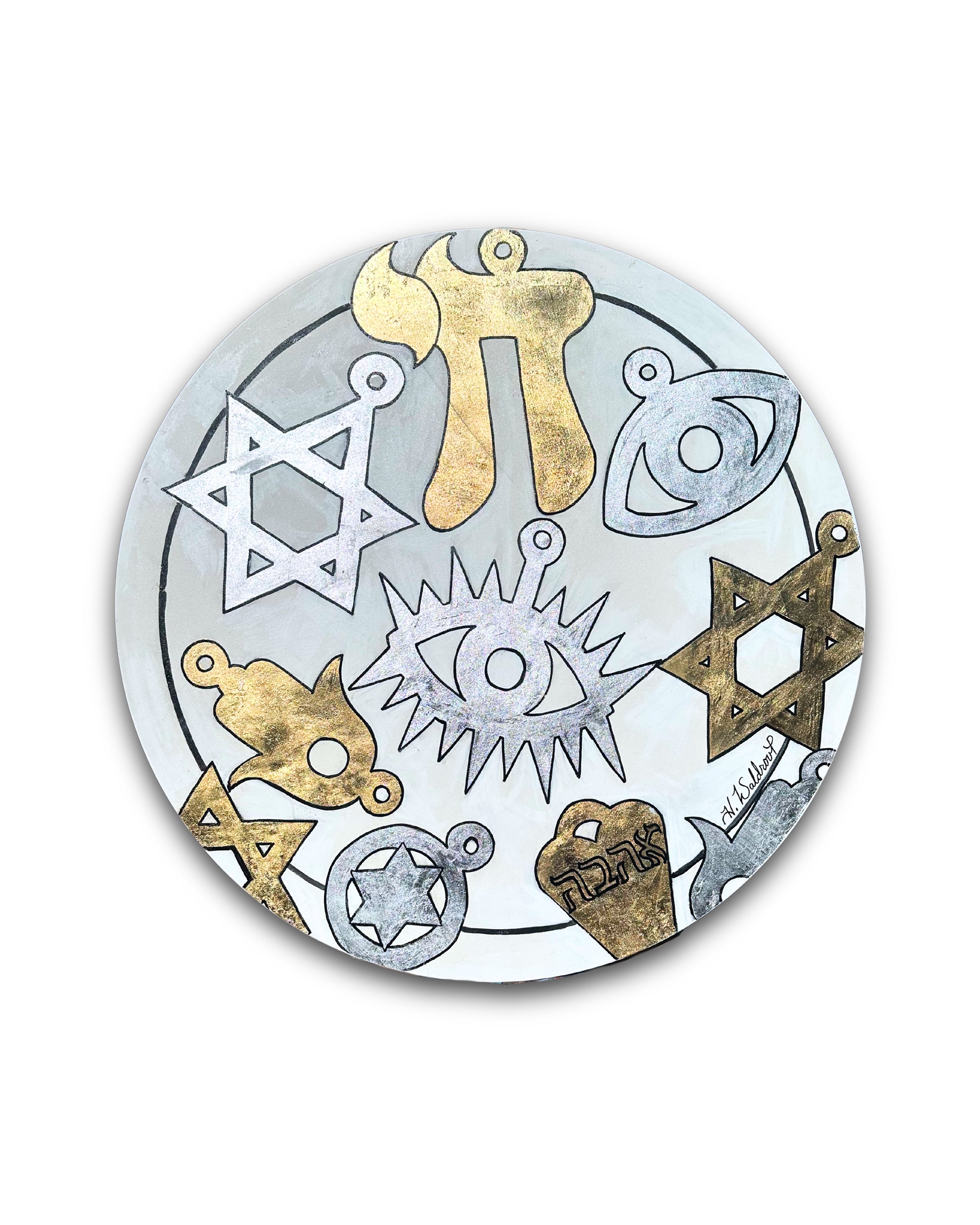 Hebrew Graffiti (Silver & Gold Leaf On White) - (Original Painting)
