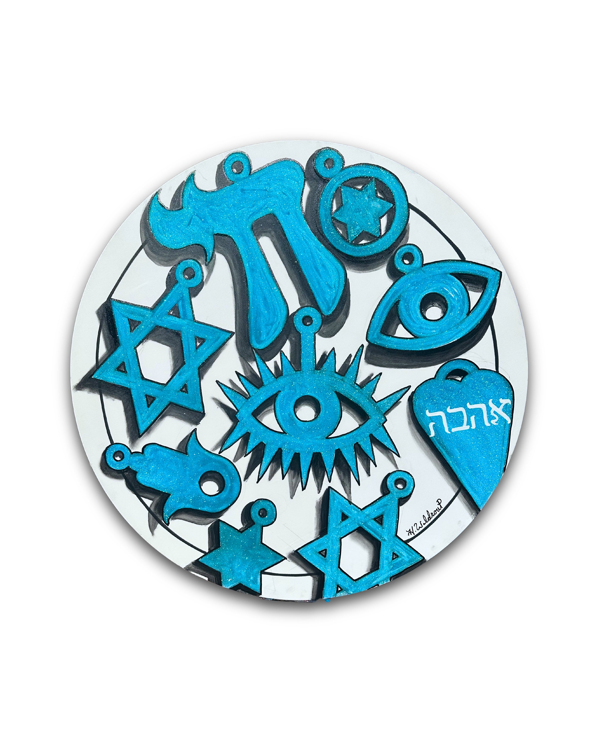 Hebrew Graffiti (Blue On White) - (Original Painting)